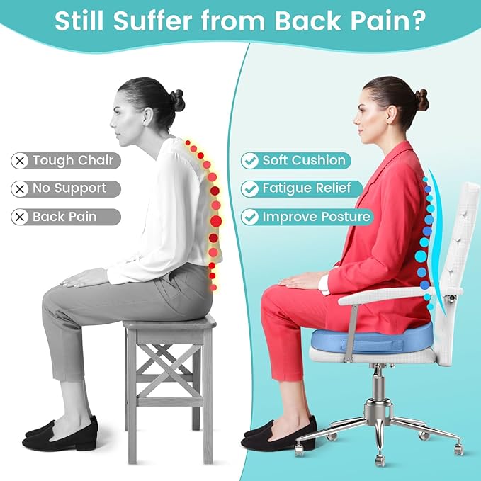 Office Chair Seat Cushion, Cooling Gel Enhanced Memory Foam Cushion for Long Sitting - Back, Sciatica, Coccyx, Tailbone Pain Relief Pillow - for Office, Gaming, Car, Wheelchair - Light Blue, X-Large