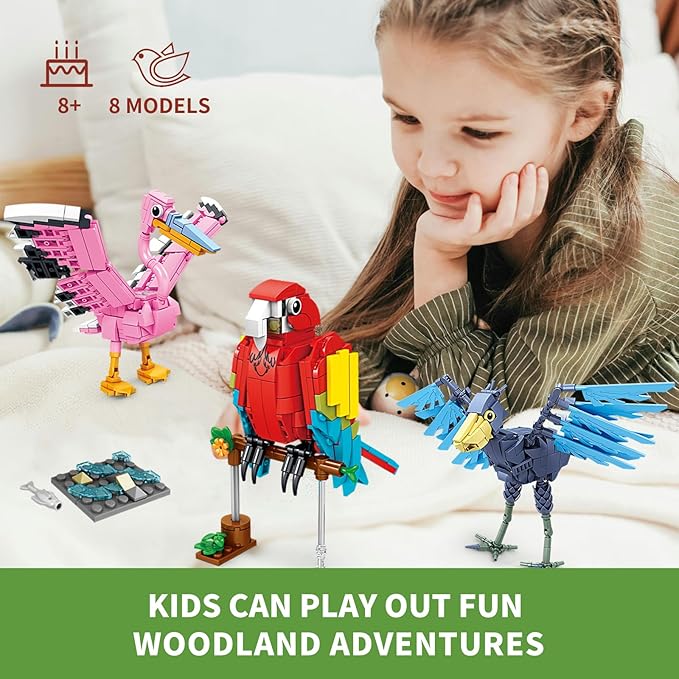 KAZI Bird Building Toy Set,Parrot,Peacock,Fun Building Blocks for Kids Ages 8 and Up,Build and Display Birds Model for Bird Enthusiasts,Easter Basket Stuffers,Gift for Birds Lovers,Party Favors