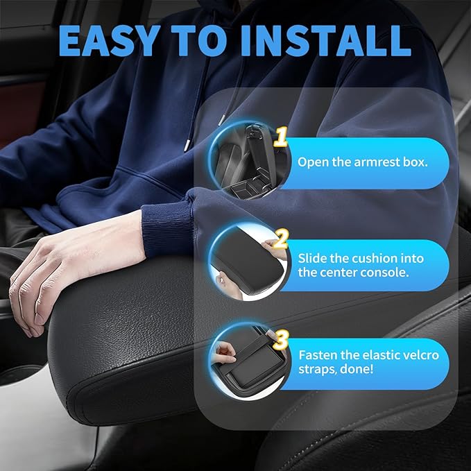 Asgohme Center Console Armrest Cover Compatible with Kia Optima 2016-2020 Accessories, Premium Leather Arm Rest Cover Pad, Car Middle Console Cover (Black)