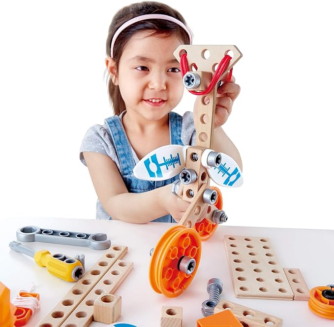 Hape Junior Inventor Deluxe Experiment Kit | 57 Piece Construction Building Toys, STEAM Science Kit for Kids 4 Years and Up (E3032A)