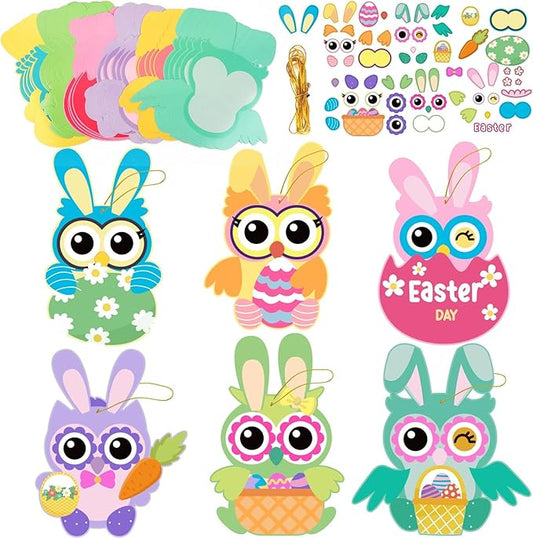 chiazllta 30 PCS Easter Paper Craft Kits DIY Owl Art Craft Make Your Own Easter Owl Bulk Set for Home Game Activities Party