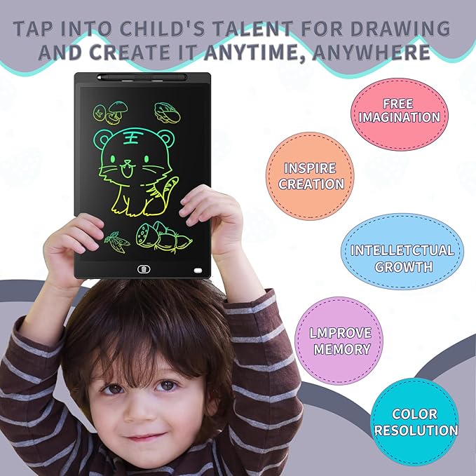 [2 Pack] Genialba LCD Writing Tablet 12-Inch Colorful Doodle Board, Toddler Learning Educational Toys Gifts for 3-8 Years Old Girls and Boys, Electronic Drawing Pad for Kids (Black&White)