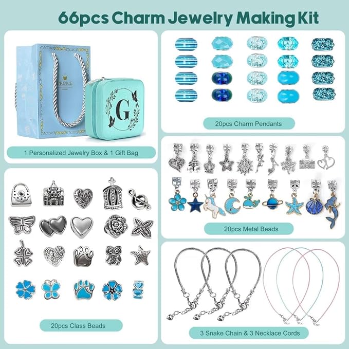 Charm Bracelet Making Kit, Kid Jewelry Making Kit for Girls 8-12, Unicorn Craft Kits for Teen Girls Toys Ages 3-10 Years Old Girl Gifts Trendy Stuff Birthday Christmas Gift with Initial Jewelry Box- G