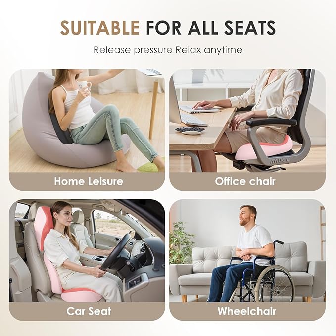 FLORICH Car Seat Cushion & Lumbar Support Pillow & Car Neck Pillow Ergonomic and 100% Memory Foam, Upgraded Larger and Breathable Car Seat Cushion & Back Support Pillow - Pink