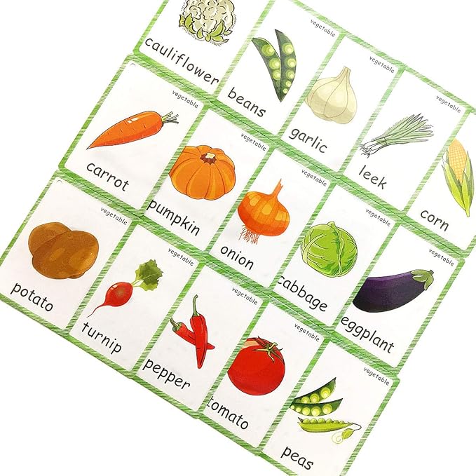 Set of Fruit and Vegetable Flash Cards for Toddlers | Kids Learning Flashcard & Montessori Pocket Cards Toys | Perfect for Pre-K Decor Background Wall Stickers, Teacher/Autism Therapists Tools