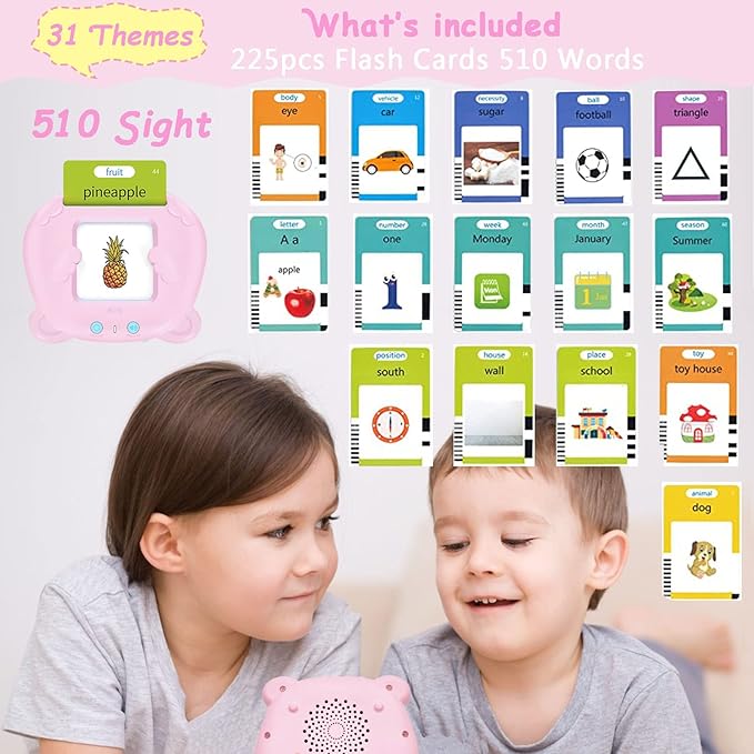 Talking Flash Cards Learning Toys for Toddlers 1-6 Years Old, Preschool Montessori Toys, Speech Therapy Toys Pocket Vocabulary Toy Autism Toys Gifts for Kids, Boys Girls(510 Words New Pink)