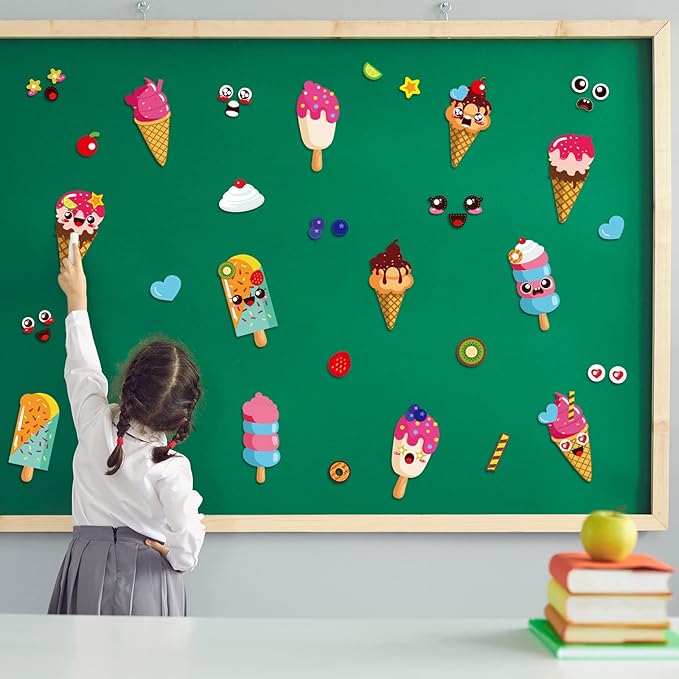 30 Packs Summer Ice Cream Craft Kits for Kids Sweets DIY Sticker Art Craft Set for Early Education Home Class Day-Care Fun Game Activities Summer Party Favors