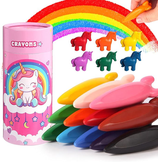 DreamCandy Rocket and Unicorn Crayons,18PCS Non Toxic Washable Toddler Crayons for Kids and Toddlers,Art Supplies Drawing Coloring Crayon Set,Gift for Girls and Boys,Back to School