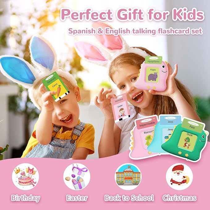 Girls Toys Spanish Talking Flash Cards - Toddler Montessori Toys for Age 2-4, Bilingual Español Speech Therapy, 224 Words Preschool Learning Activity, Gifts for Little Girls 2 3 4 5 Years Old