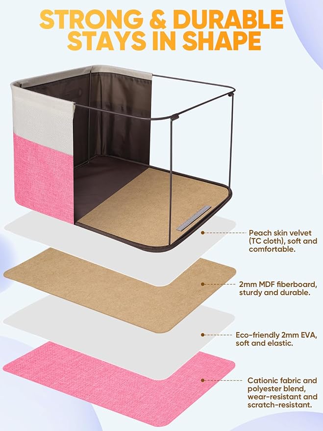 BALEINE 4 Pack Fabric Storage Bins for Shelves, Linen Storage Baskets for Organizing, Decorative Closet Bins for Clothes, Home (Pink, 17''x13''x10.5'')