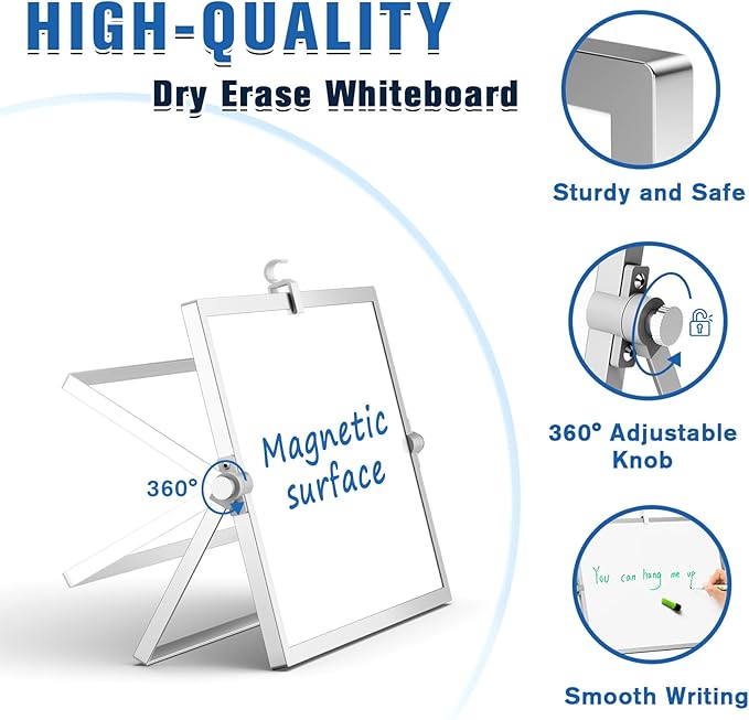Grtard Small White Board, 12''x 8'' Small Dry Erase Board for Kids, Magnetic Dry Erase Board with Stand, Desktop Whiteboard with Stand, Desk Whiteboard, Double-Sided White Board for Kids, ToDo List