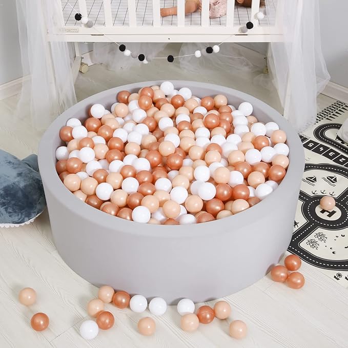 GOGOSO 100pcs Balls for Ball Pit - Plastic Balls Ocean Ball for Toddlers 1-3, 2.2inch Ball Pit Balls with Storage Bag, Pearl Coffee+Beige+White