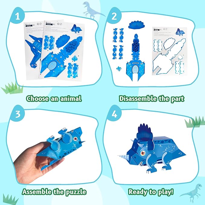 Paper Craft 3D Puzzle DIY Puzz Kits (8 PCS/Kit) Cartoon Art Craft Gift for Kids, No Need Scissors, Include Adhesive Paper, Art Supplies in Class, Cubic Art Decor Paper Model Craft Kit (Ornaments)