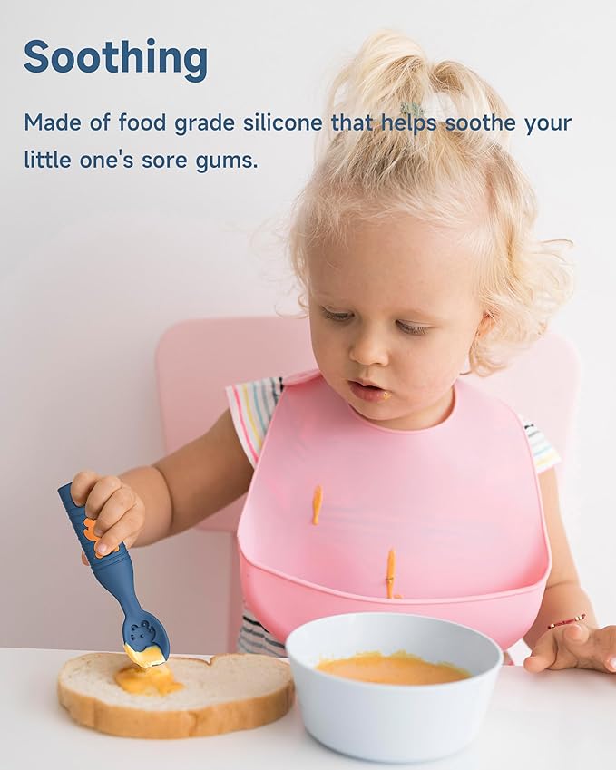2 Pack Baby Spoons, First Stage Spoons, Food Grade Silicone, 6+ Months, Teething for Self Feeding, Toddler Utensils for Baby Led Weaning, BPA Free