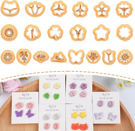 Puocaon Rose Polymer Clay Cutters - 7 Pcs Clay Cutters for Polymer Clay Jewelry, Polymer Clay Tools for Rose Flower Clay Earrings Making, Flower Petal Polymer Clay Mold for Jewelry, 3D Clay Cutters