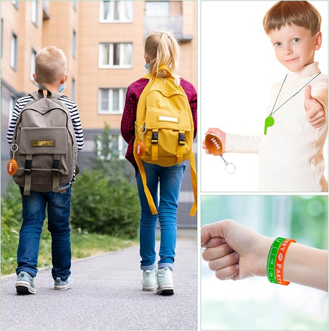 146 Pcs Football Party Favors, Sports Party Supplies with Cup Straw Football Keychain Tattoo Sticker Slap Bracelet Whistle Treat Bag Gifts for Classroom Rewards Football Birthday Party (Football)