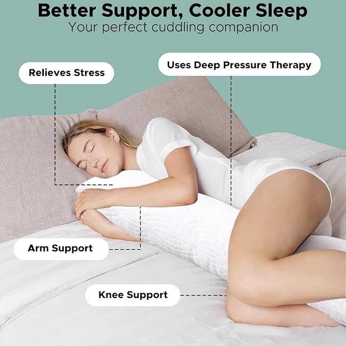 Body Pillow, Memory Foam Body Pillows for Adults Sleeping, Long Pillow for Sleeping with Removable Cover and Adjustable Filling for Side Sleeper & Pregnancy, 41x10 Inch, White