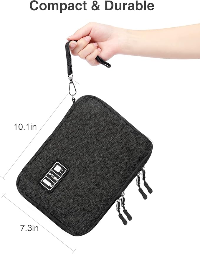 Luxtude Electronics Organizer, Portable Cable Organizer Bag for iPad 7.9'', Double Layer Travel Tech Bag&Cord Storage, Compact Cord Case&Charger Pouch,Electronics Carring Case for Phone/USB/SD
