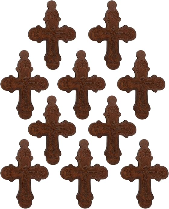 COTTVOTT Wooden Christian Jesus Cross/Orthodox Crucifix Charms Pendants for Rosary Necklace, DIY Jewelry Making Accessories Parts