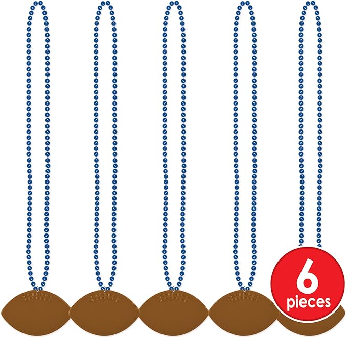 Beistle 6 Piece Plastic Football Party Necklaces Game Day Sports Theme Favors, 33", Blue/Brown