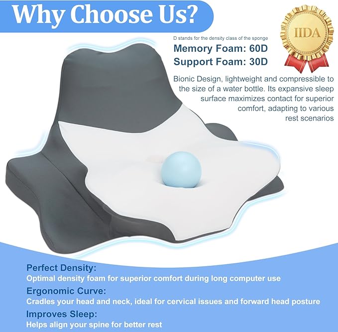 Ergonomic Dual Core Reading Pillow: Memory Foam Chin Cervical Support Pillows - Orthopedic Headrest for Side Back Stomach Sleeping - Ice Silk Bedrest Sofa Contour Cushion