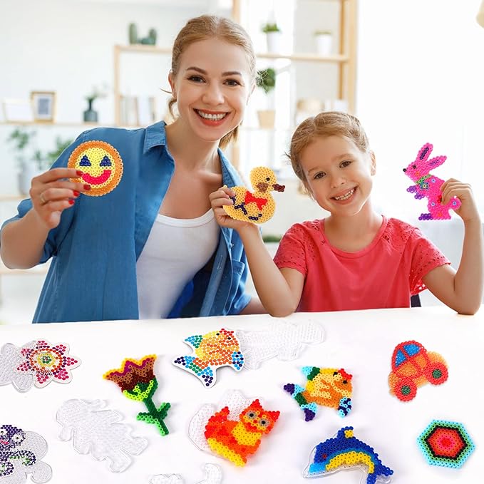 20 Pieces 5mm Fuse Beads Pegboards Clear Animal Shape Plastic Pegboards Craft Tray with 20 Pieces Colorful Cards for Kids DIY Craft Beads