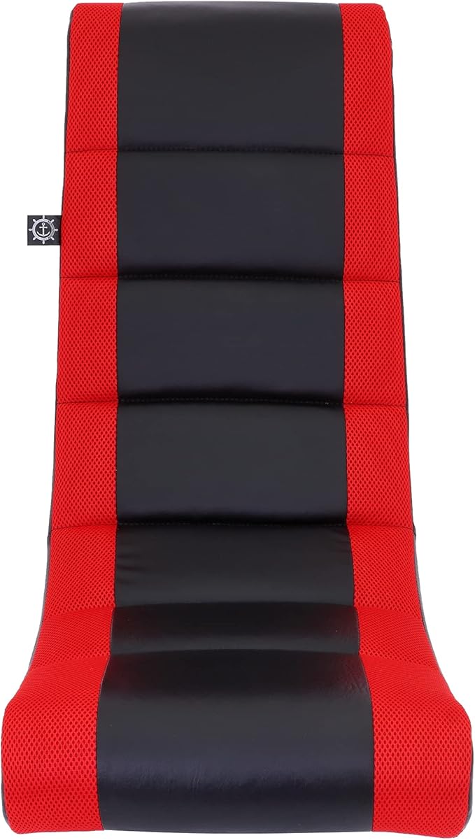The Crew Furniture Classic Video Rocker Floor Gaming Chair, Kids and Teens, Racing Stripe PU Faux Leather & Polyester Mesh, Black/Red