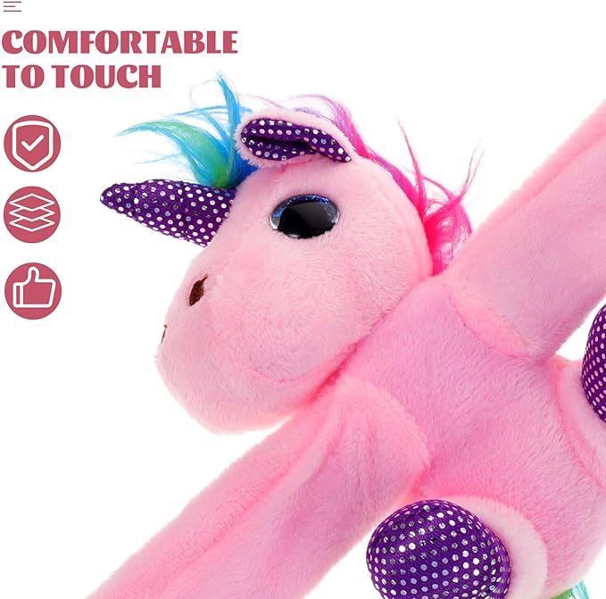 Abaodam Animal Slap Bracelet Unicorn Slap Bracelet Plush Stuffed Animal Hugger Snap Wrist Band for Kids Birthday Party Toy