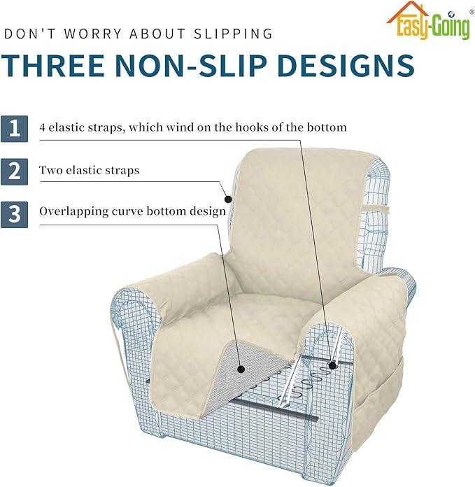 Easy-Going Sofa Slipcover Waterproof Oversized Recliner Chair Cover Non-Slip Fabric Couch Cover for Living Room Washable Furniture Protector for Pets Kids Children Dog Cat (Oversized Recliner, Ivory)