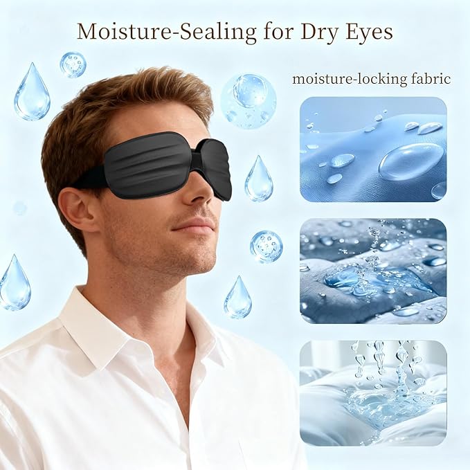 CLOZIA Sleep Mask for Men Women, Adjustable Sleeping Eye Mask, 100% Blocking Eye Masks for Sleep, Soft Comfortable for Travel & Shift Work, Black