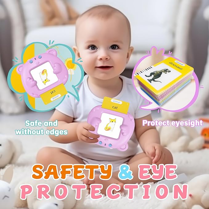 Toddlers Talking Flash Cards, Baby Learning Cards with 224 Sight Words, Educational Toy Gifts for Toddler 3-12 Year Old Boys and Girls, Montessori Toys, Speech Therapy, Autism Sensory Toys, Pink