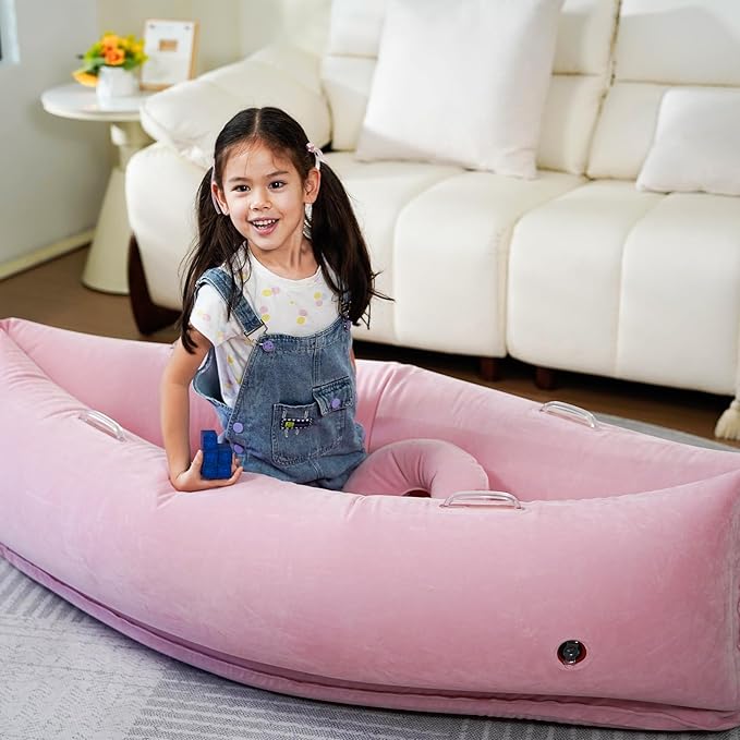 Bmag Sensory Chair for Kids, Inflatable Peapod Canoe with Neck Pillow, 60" Sensory Pod Seating ADHD Toy Gift for Autistic Children, Includes Electric Air Pump, Pink