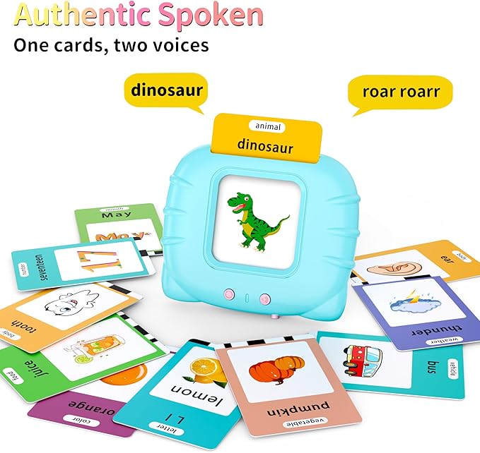 Educational-Toys with Music, ABC Talking-Flash-Cards with 252 Sight Words, Number, Preschool-Learning-Activities, Pocket Speech for Toddler Ages 1-6 Boys and Girls, Birthday/Easter Gifts, Blue