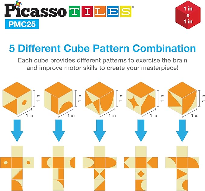 Picasso Cubes 25 Piece Magnetic Puzzle Game Magic Cube Puzzles Brain Teaser Set Kids Toy Magnet Pattern Block Matching Toys with Free Ideabook 150+ Inspirations Included STEM Learning Early Education