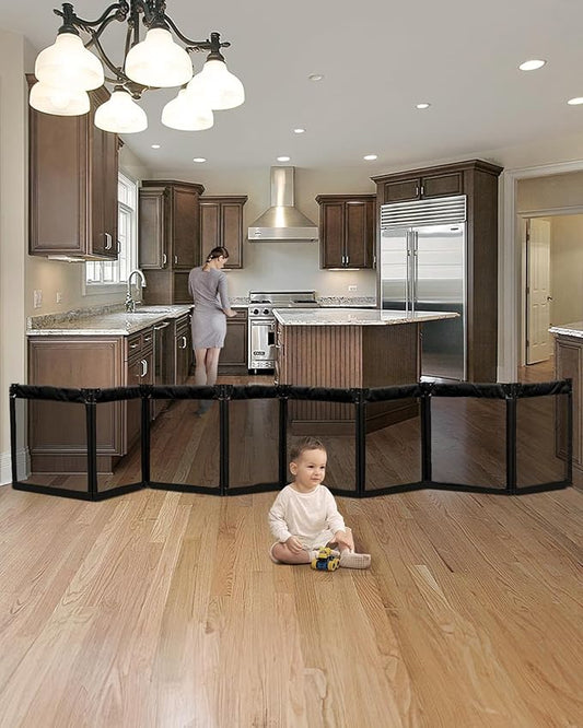 Extra Wide Baby Gate Playpen with Heat-Resistant Mesh,8 Panel Foldable Baby Fence,Indoor/Outdoor Safety Barrier,Dog Playpen & Fireplace Gate