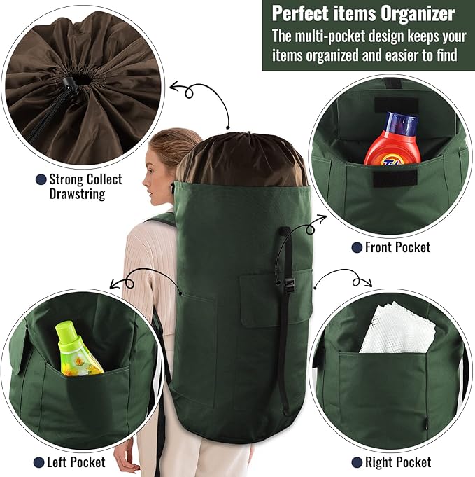 JOINPRO Laundry Bag Backpack, 125L Extra Large Travel Laundry Bags with Shoulder Straps, Adjustable & Extendable Design, Laundry Hamper Bag with 3 Pockets for Laundromat, College, Travel