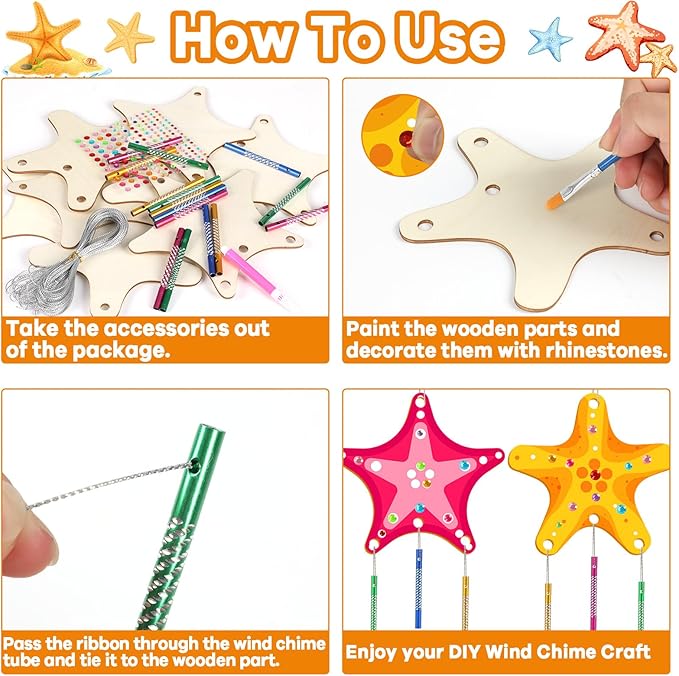 gisgfim 16 Pack Star Wind Chime Kits Star Crafts for Kids Make Your Own Star Wind Chime Wooden DIY Arts and Crafts for Summer Party School Classroom Decorations Supplies Birthday Favors