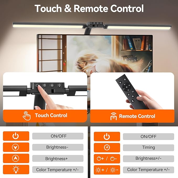 LED Desk Lamp for Home Office - 24W Eye-Caring Architect Clamp Light for Dual Monitors, Bright Task Light with USB Port, Touch Dimming, 5 Colors & 50 Modes, Flexible Gooseneck for Read, Study, Craft