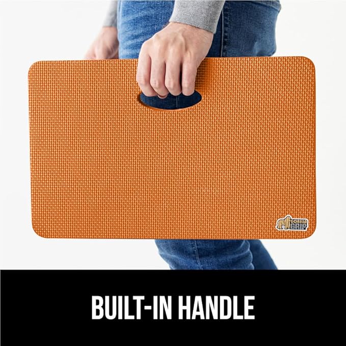 GORILLA GRIP Extra Thick Patent Pending Soft Foam Kneeling Pad, Supportive Large Cushion Knee Pads for Gardening, Baby Bath Time, Dirt and Water Resistant, Workout and Garden Supplies, 17.5x11, Orange