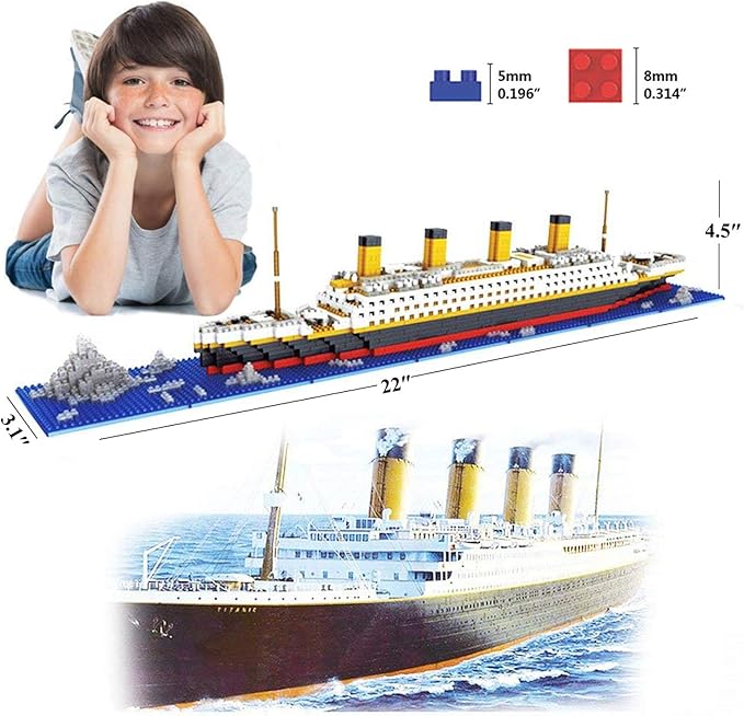 Titanic Ship Model Building Block Set, 3D Puzzle Sets DIY Educational Toys, Bricks Toy, with 1860Pcs Micro Mini Blocks, Ideal Gift for Kids and Adults