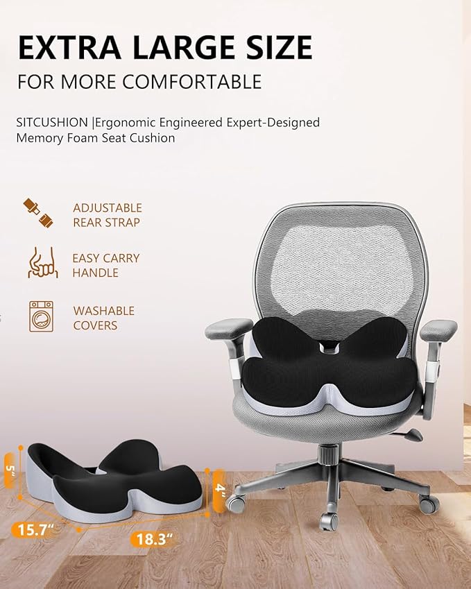 Seat Cushion for Office Chair,Butterfly Memory Foam Seat Cushion for Office,Dask,Car,Wheelchair, Tailbone Pain Relief Cushion for Long Sitting - Back, Sciatica, Coccyx,Hemorrhoids