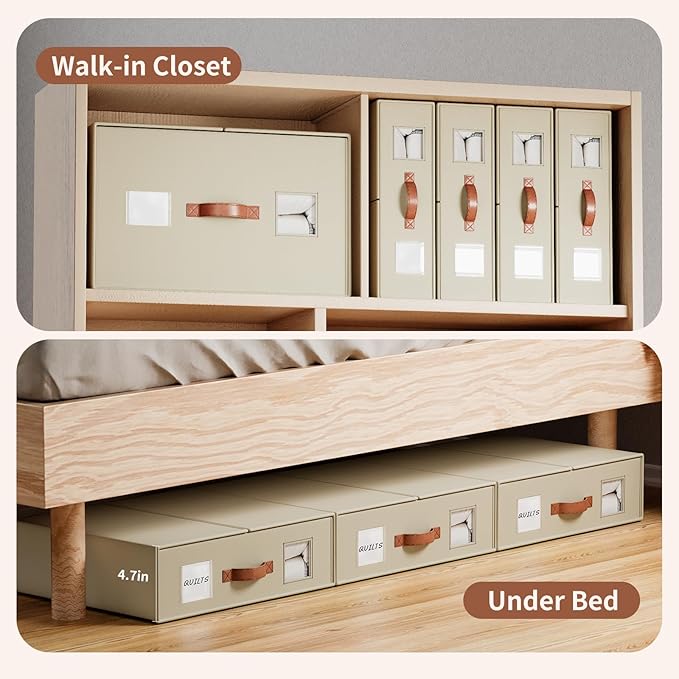 4 Pack Bed Sheet Storage Organizers- Premium Fabric Closet Organizer with Clear View Window, Space-Saving Foldable Design for Queen/King Size Bedsheets, Blankets & Duvet Covers