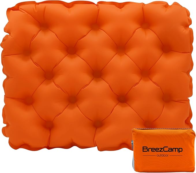 BreezCamp Inflatable Seat Cushion, Lightweight Stadium Seat Pad, Camping Accessories Chair Pad for Airplane Travel, Hiking, Climbing, Home and Office,Orange