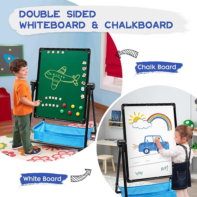 Art Easel Double Sided Whiteboard & Chalkboard 26inch-43inch Height Adjustable & 360°Rotating Easel Stand with Accessories