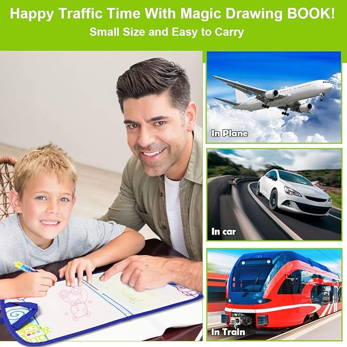 Coolplay Kid Activities Water Drawing Mat Painting with Water Pen Airplane Travel Toy for Toddlers
