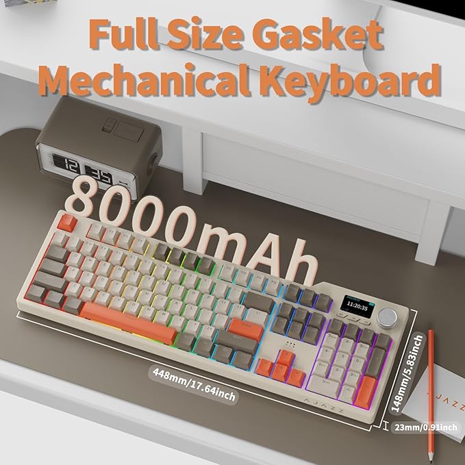 NACODEX AK35I V3 104 Keys RGB Gasket Mount Mechanical Keyboard | Amazing 8000mAh Bluetooth /2.4G /Wired PC Gaming Custom Keyboard with Five Layer Pad | Knob Control | Cherry Profile PBT Keycaps