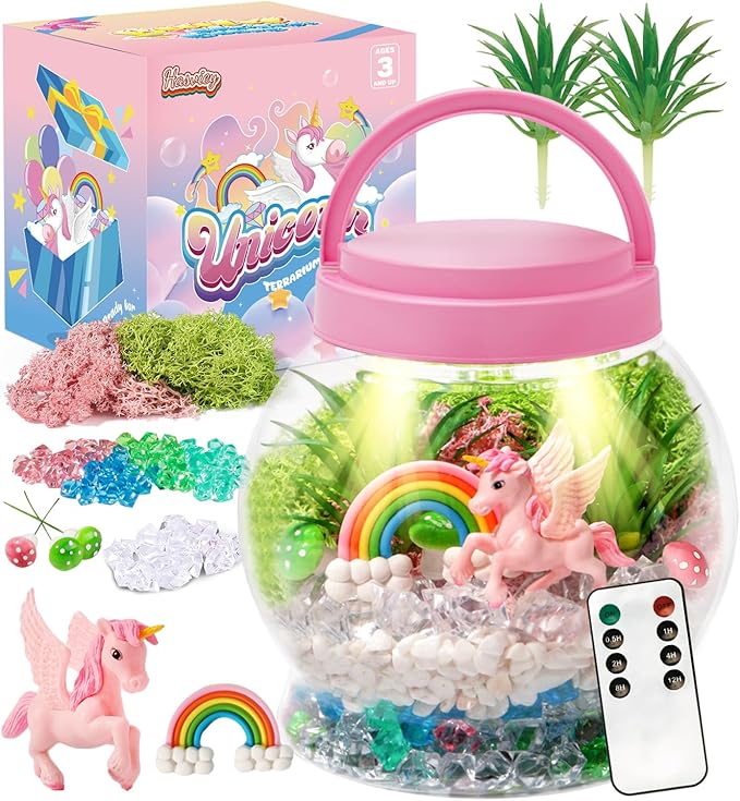 Hasviey Terrarium Kit for Kids, Light Up Unicorn Toys for Girls 6-8, DIY Kids Arts and Crafts Kit with Remote Control, Preschool Learning & Education Science Kits & Toys, Gift Ideas for Birthday Xmas