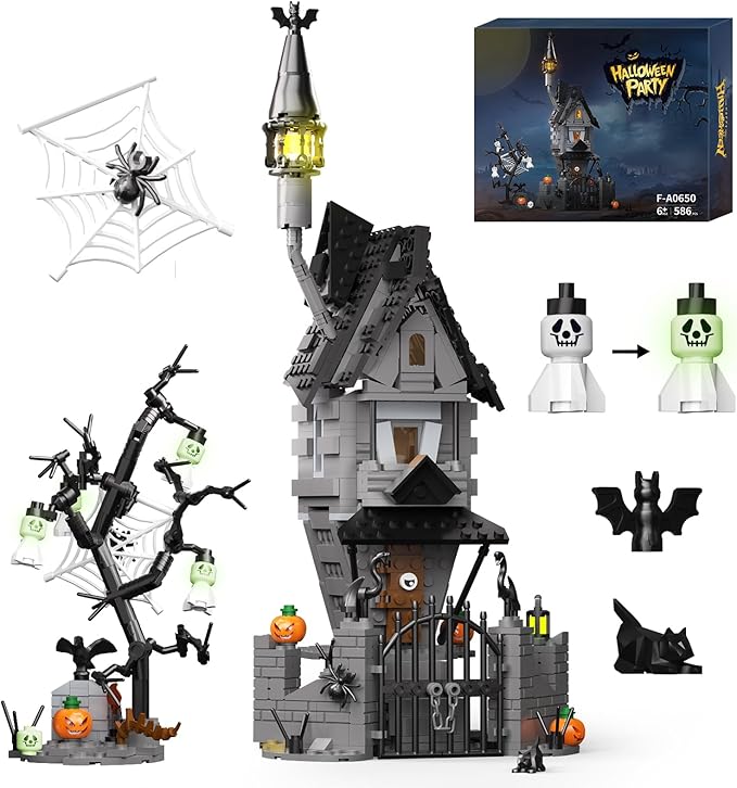 Night Before Christmas Haunted House Building Set, Haunted Mansion Building Toys with Light, Luminous Hangman, Spooky Decor, Ideal Christmas Halloween Birthday Gifts for Moive Fans, Kids