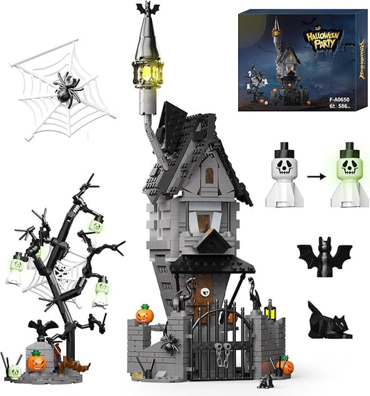 Night Before Christmas Haunted House Building Set, Haunted Mansion Building Toys with Light, Luminous Hangman, Spooky Decor, Ideal Christmas Halloween Birthday Gifts for Moive Fans, Kids