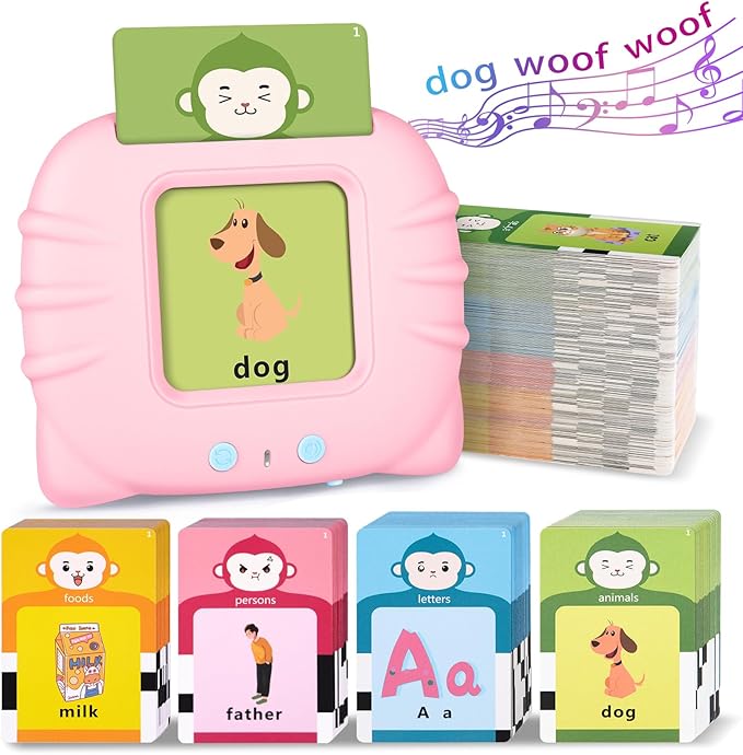 Talking Flash Cards for Toddlers 1 2 3 4 5 6 Years Old, Pocket Speech for Toddlers, Clear Voice & Thick Preschool Flash Cards Kids Gifts, Autism Toys, Speech Therapy Toys(296 Words Pink)